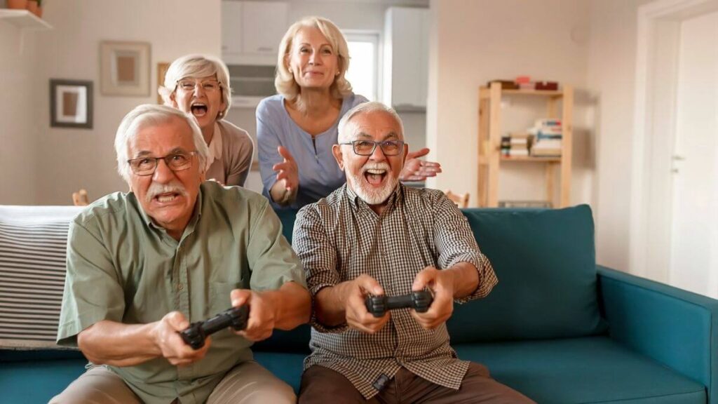 seniors playing video game