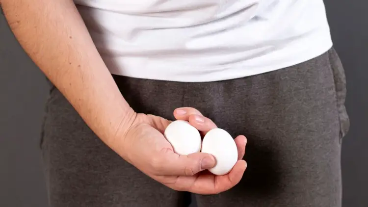 man holding eggs and considering a scrotox