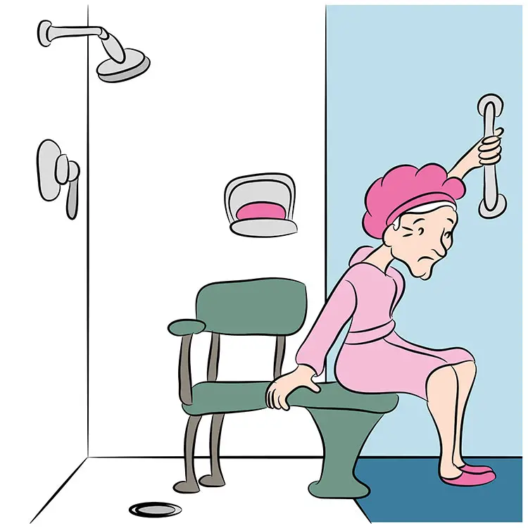 old woman ambulating in shower