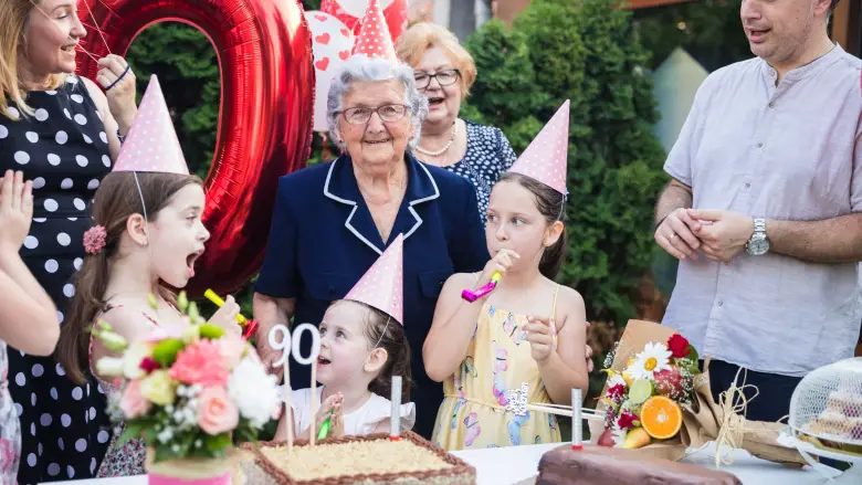 family gathered for grandmother's 90th birthday