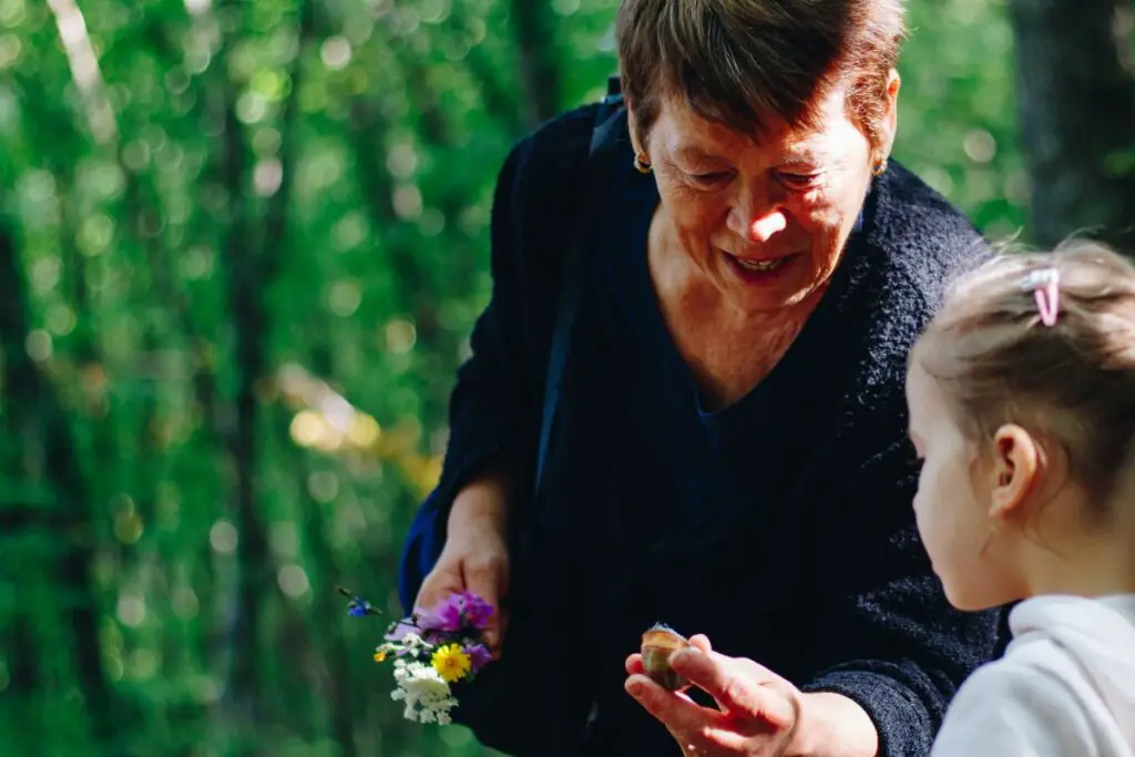 ideas of ways to focus on building strong relationships between a woman and her granddaughter - collecting flowers and spending time in nature