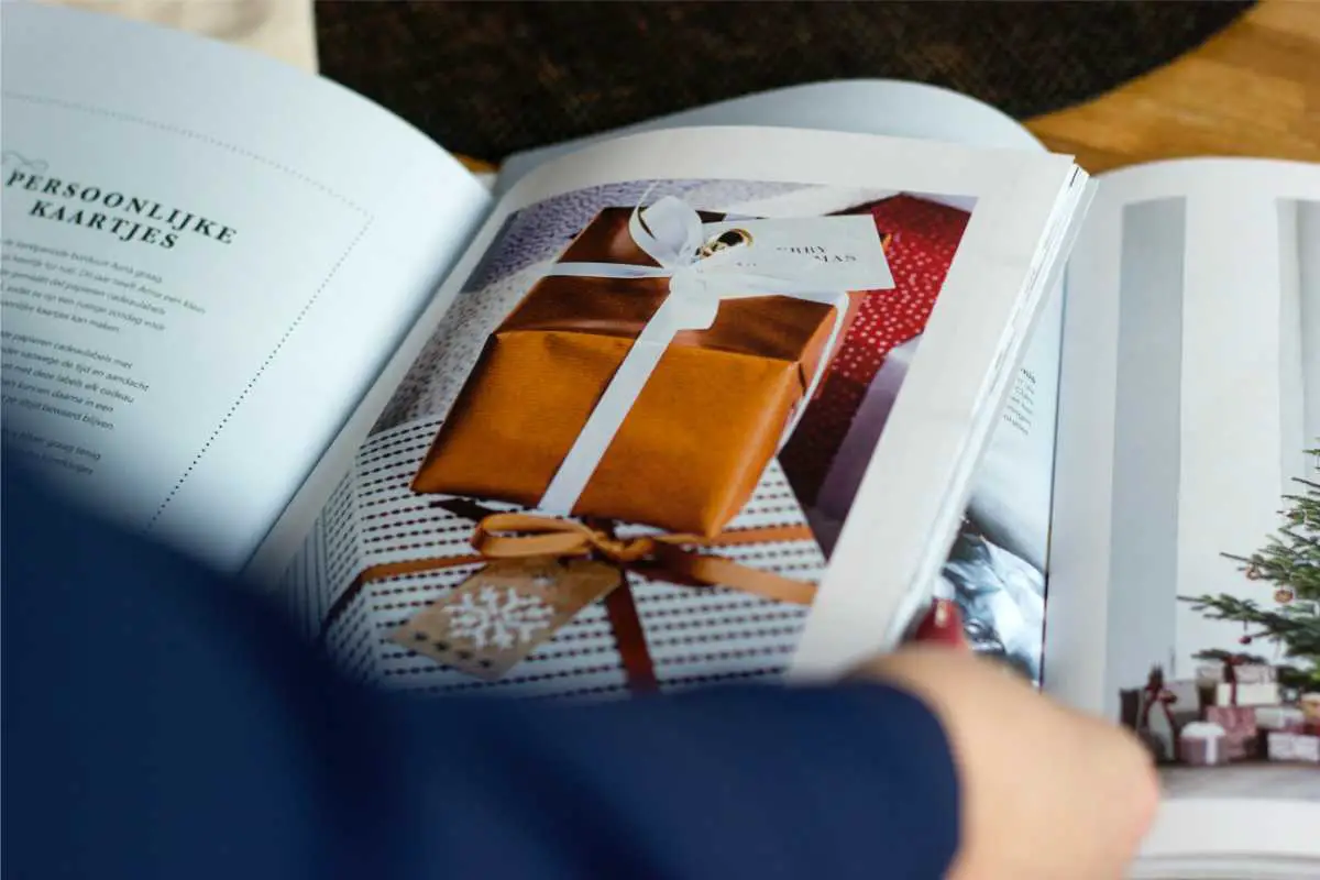 a catalogue with images of wrapped gifts for older men he'll love 