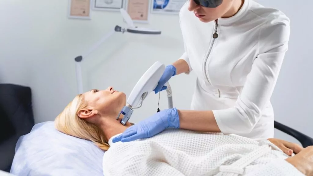 patient undergoing laser skin tightening procedure